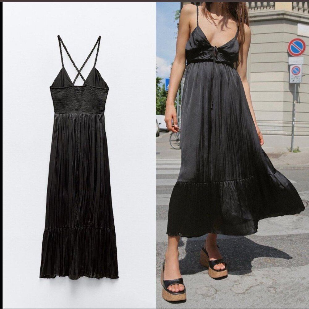 ZARA SATIN SLIP MAXI DRESS with Crisscross Straps Sizes  S, M, L,XLNEW WITH TAG!